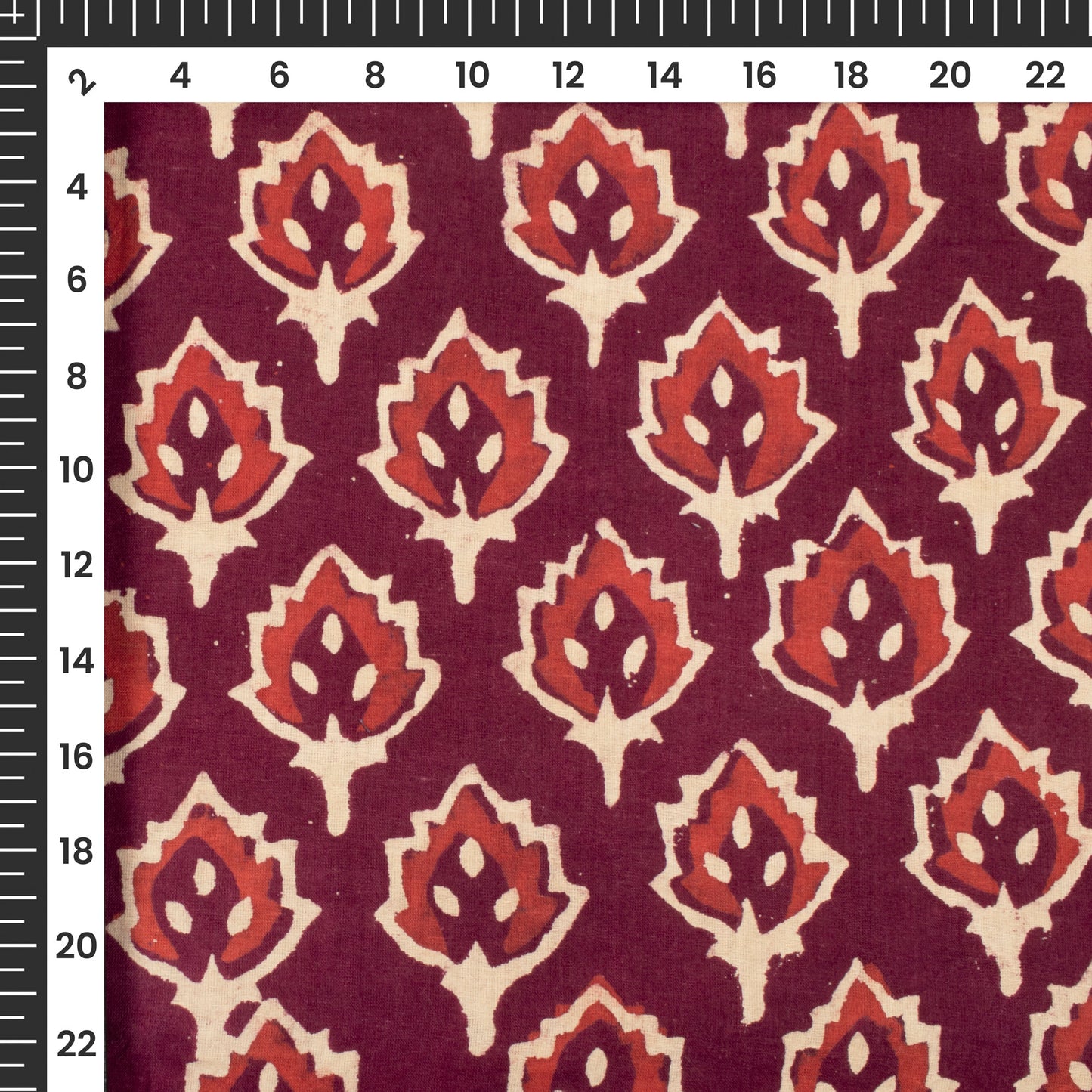 Burnt Umber Floral Handblock Pure Cotton Fabric