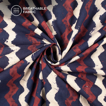 Blue Zig Zag Handblock Pure Cotton Fabric