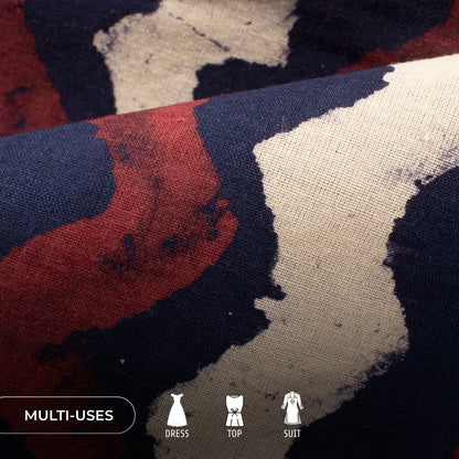 Blue Zig Zag Handblock Pure Cotton Fabric