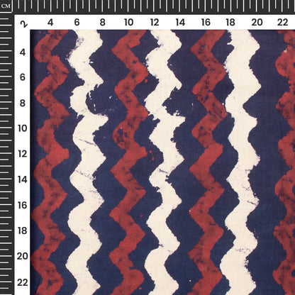 Blue Zig Zag Handblock Pure Cotton Fabric