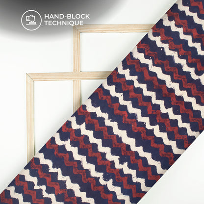 Blue Zig Zag Handblock Pure Cotton Fabric