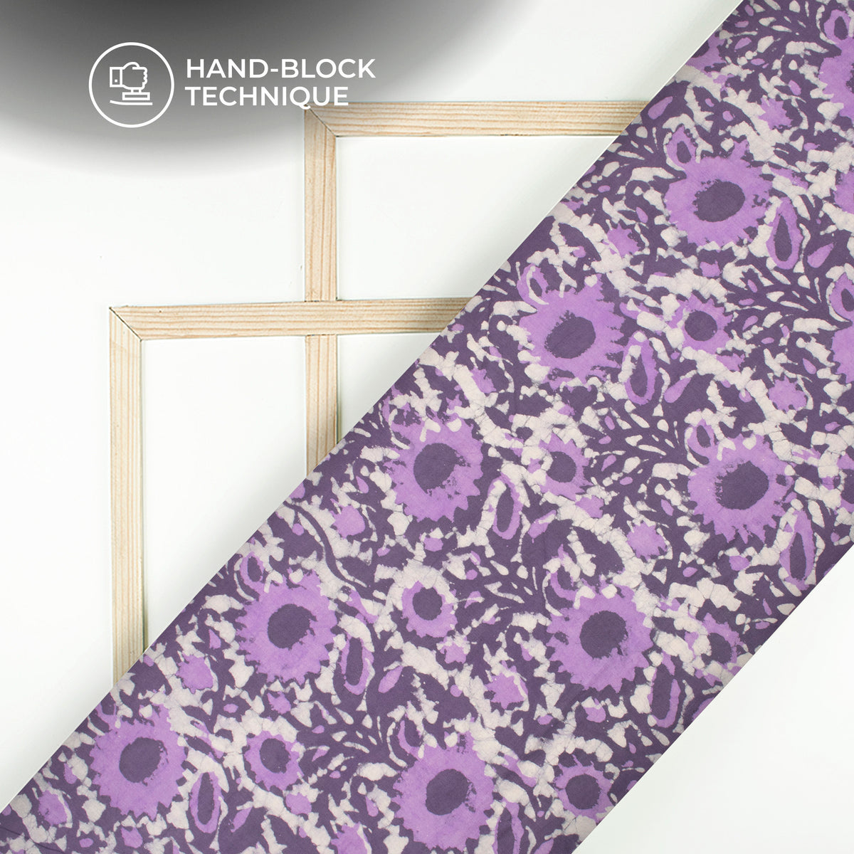 Lavender Purple Floral Handblock Pure Cotton Fabric