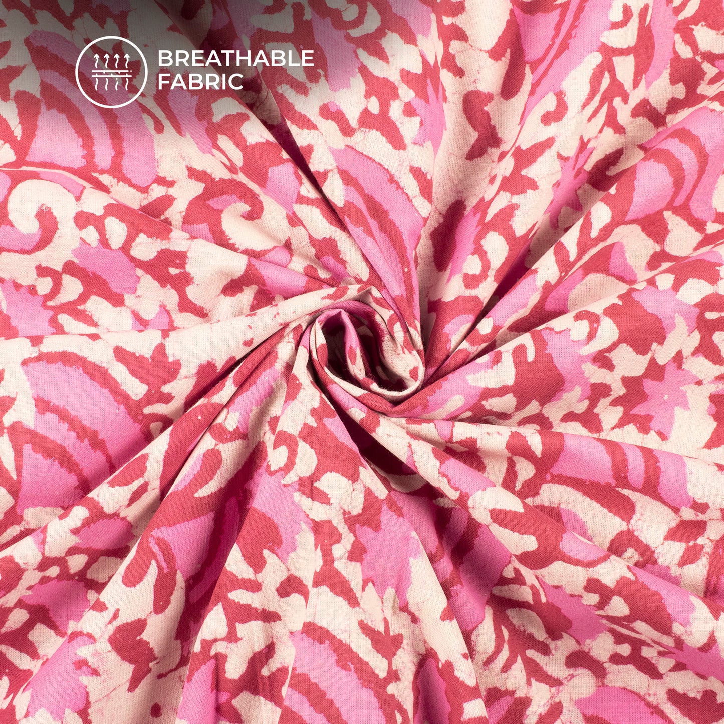 Pink Floral Handblock Pure Cotton Fabric