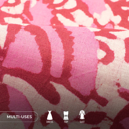 Pink Floral Handblock Pure Cotton Fabric