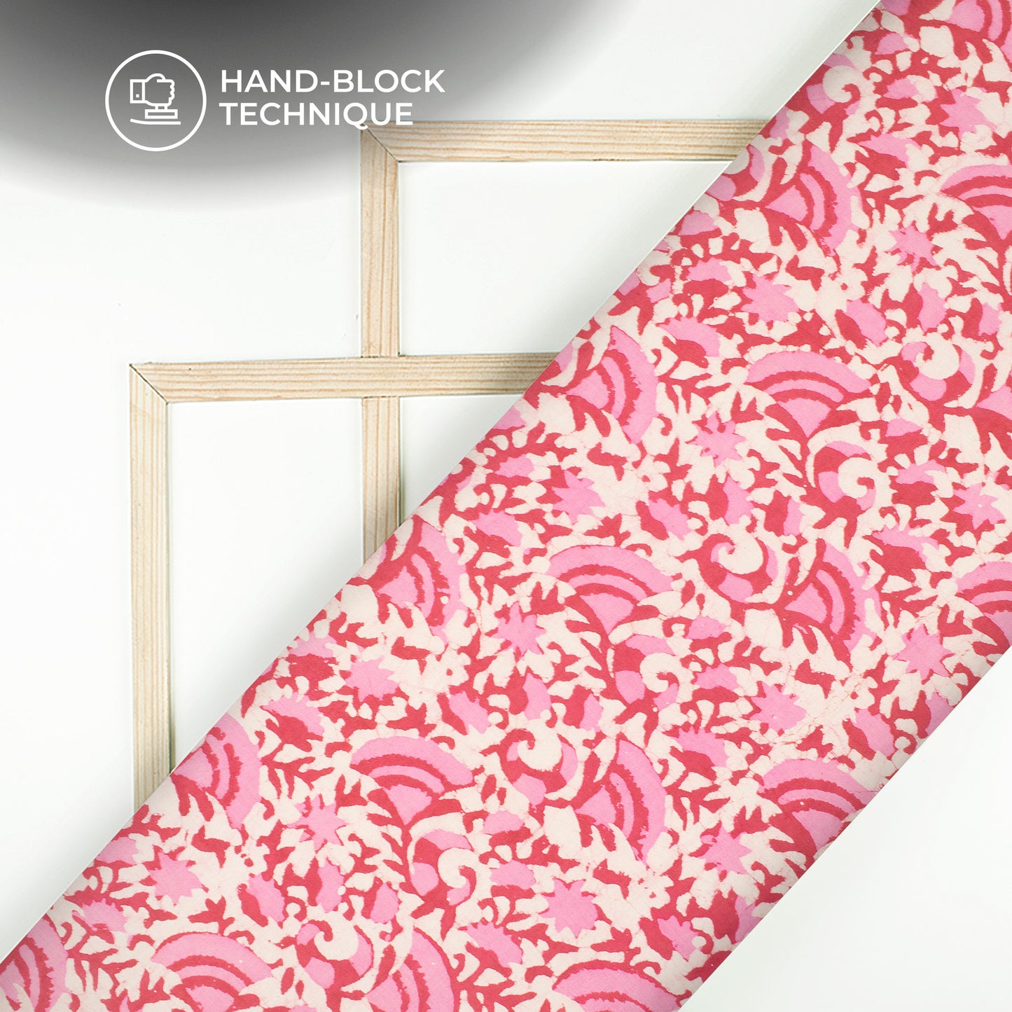 Pink Floral Handblock Pure Cotton Fabric