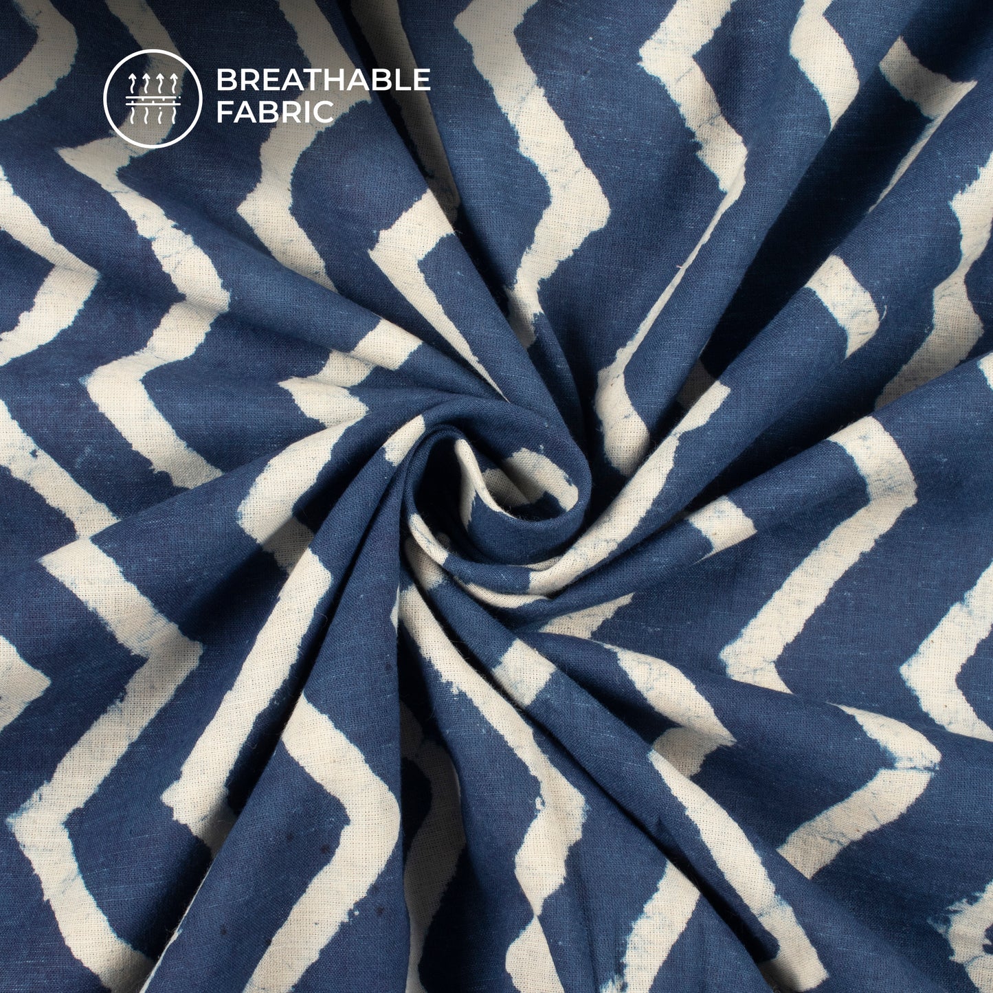 Indigo Chevron Handblock Pure Cotton Fabric