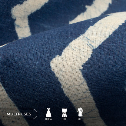 Indigo Chevron Handblock Pure Cotton Fabric