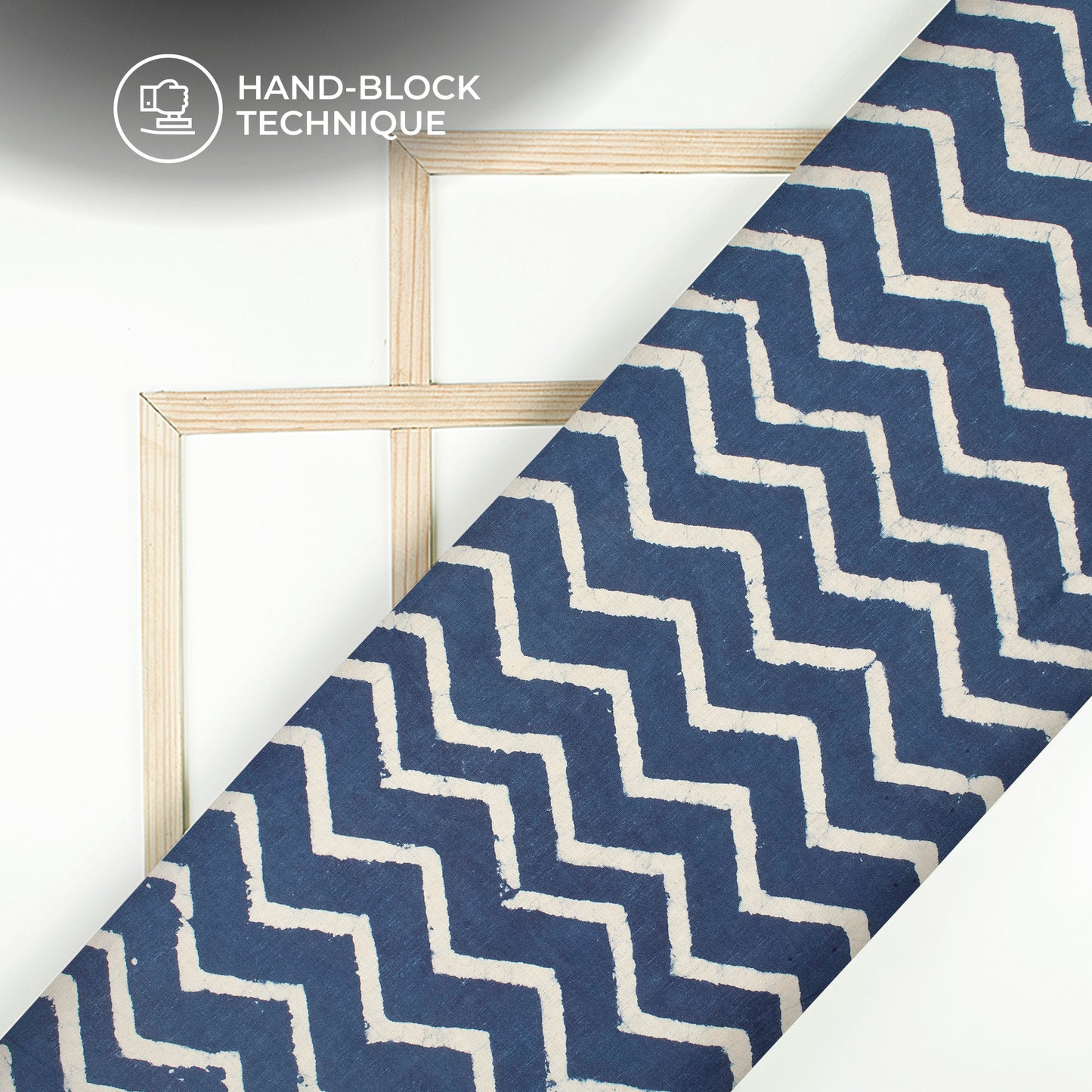 Indigo Chevron Handblock Pure Cotton Fabric