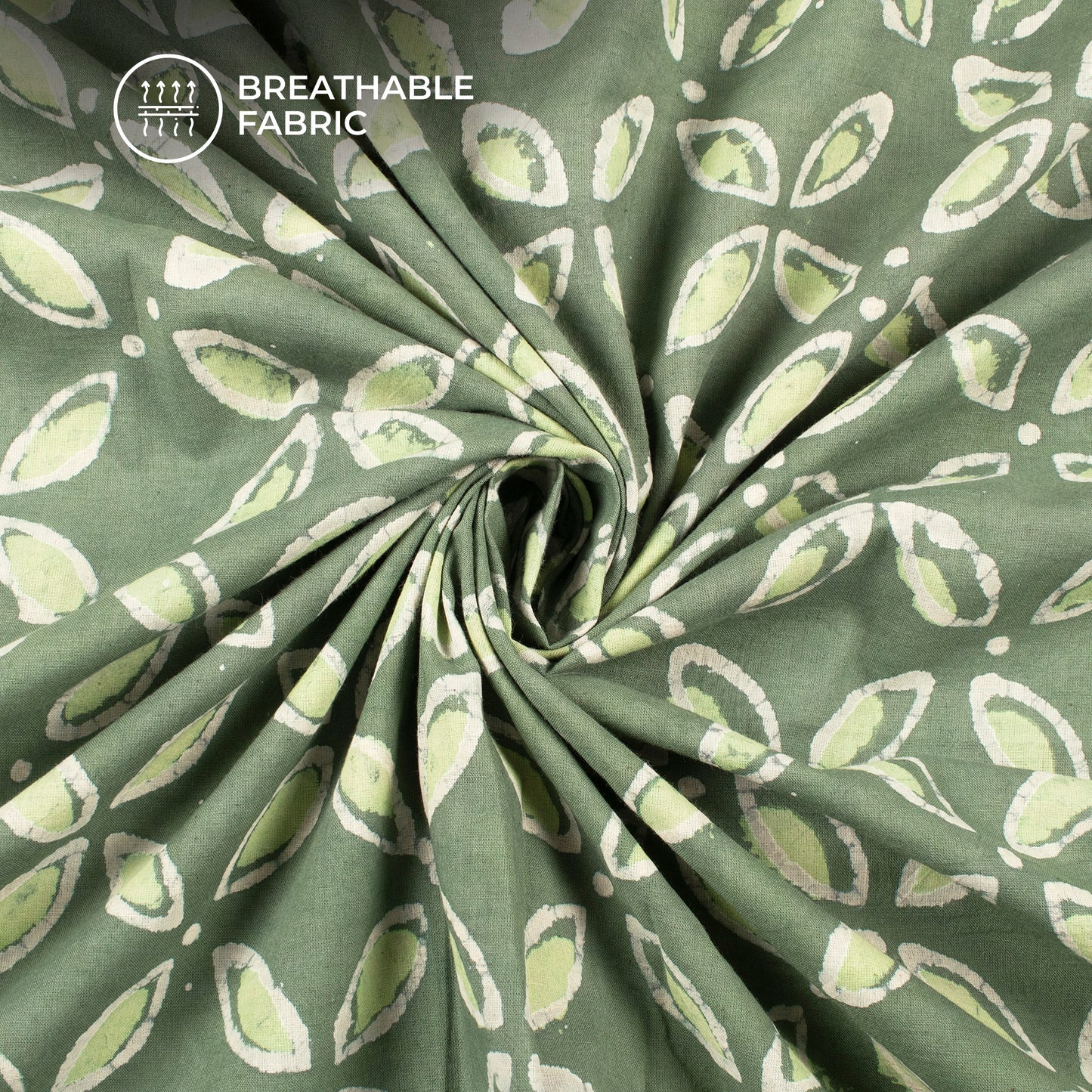 Green Floral Handblock Pure Cotton Fabric