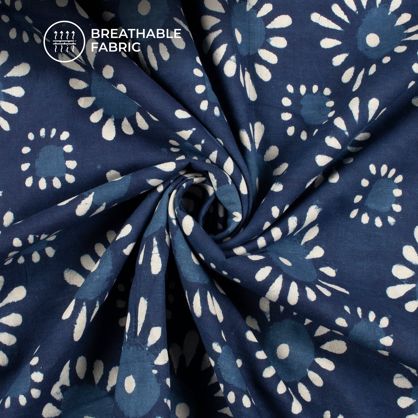 Blue Floral Handblock Pure Cotton Fabric