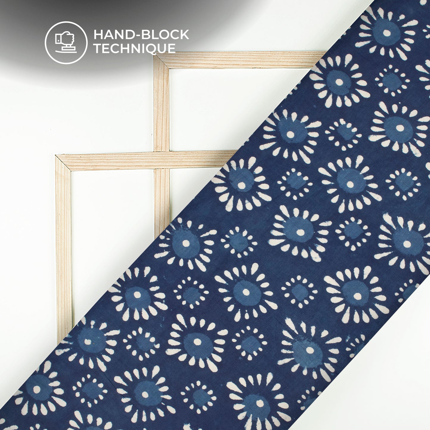 Blue Floral Handblock Pure Cotton Fabric