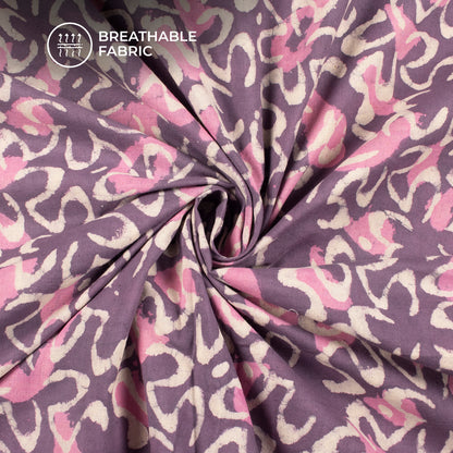 Purple Floral Handblock Pure Cotton Fabric