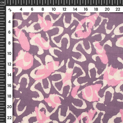 Purple Floral Handblock Pure Cotton Fabric