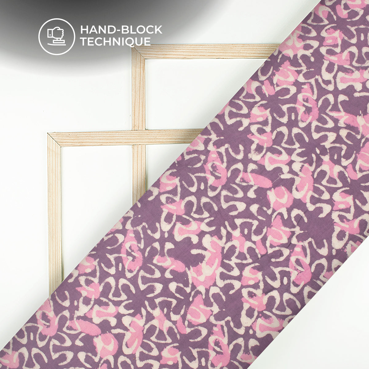 Purple Floral Handblock Pure Cotton Fabric