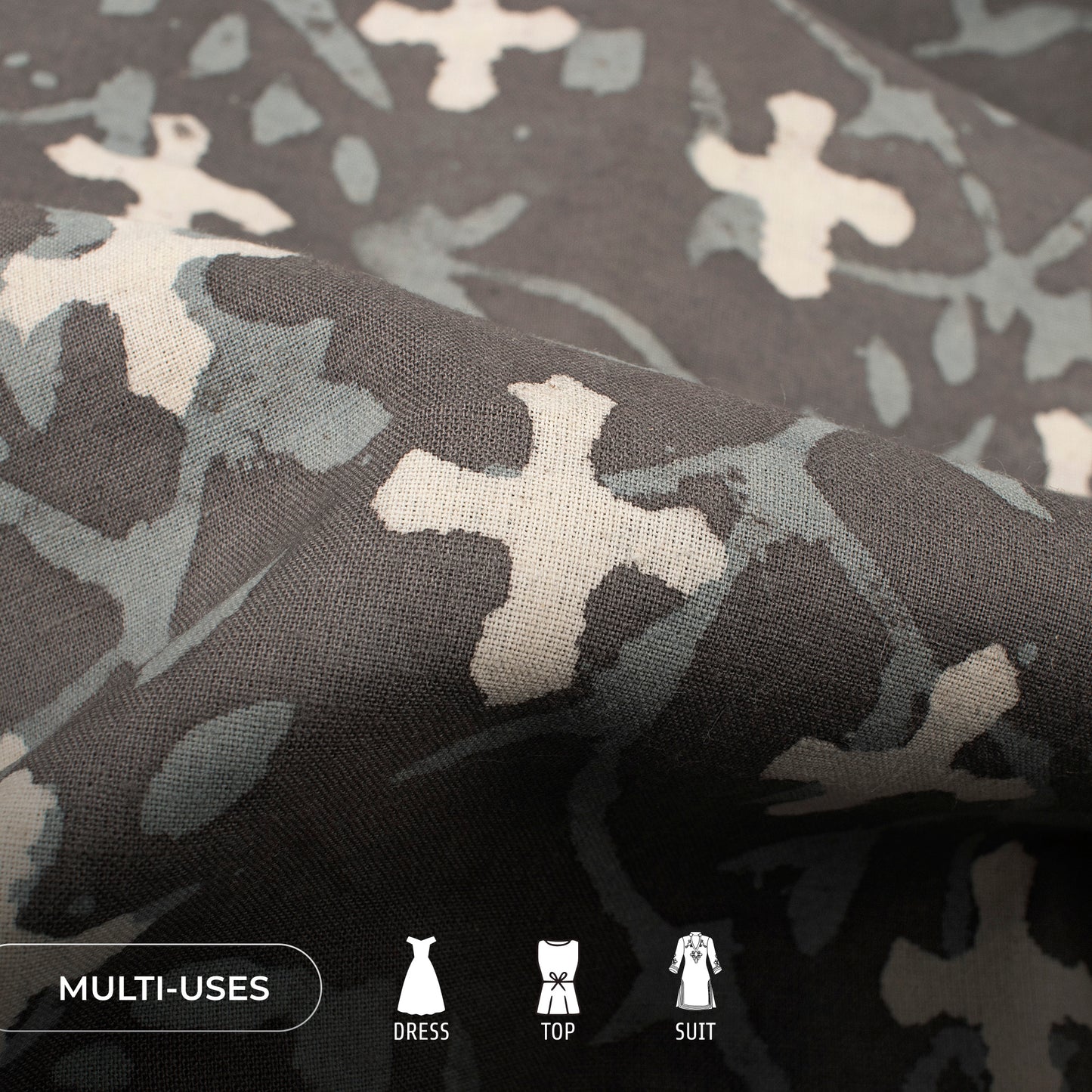 Millstone Grey Handblock Pure Cotton Fabric