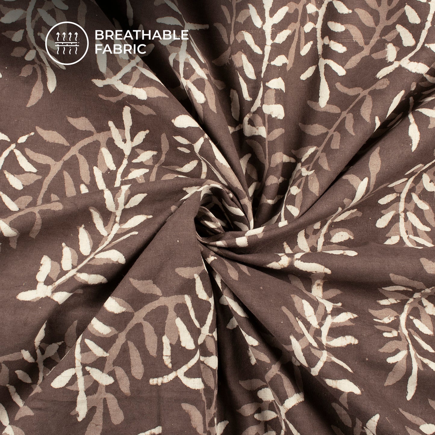 Brown Leaf Handblock Pure Cotton Fabric