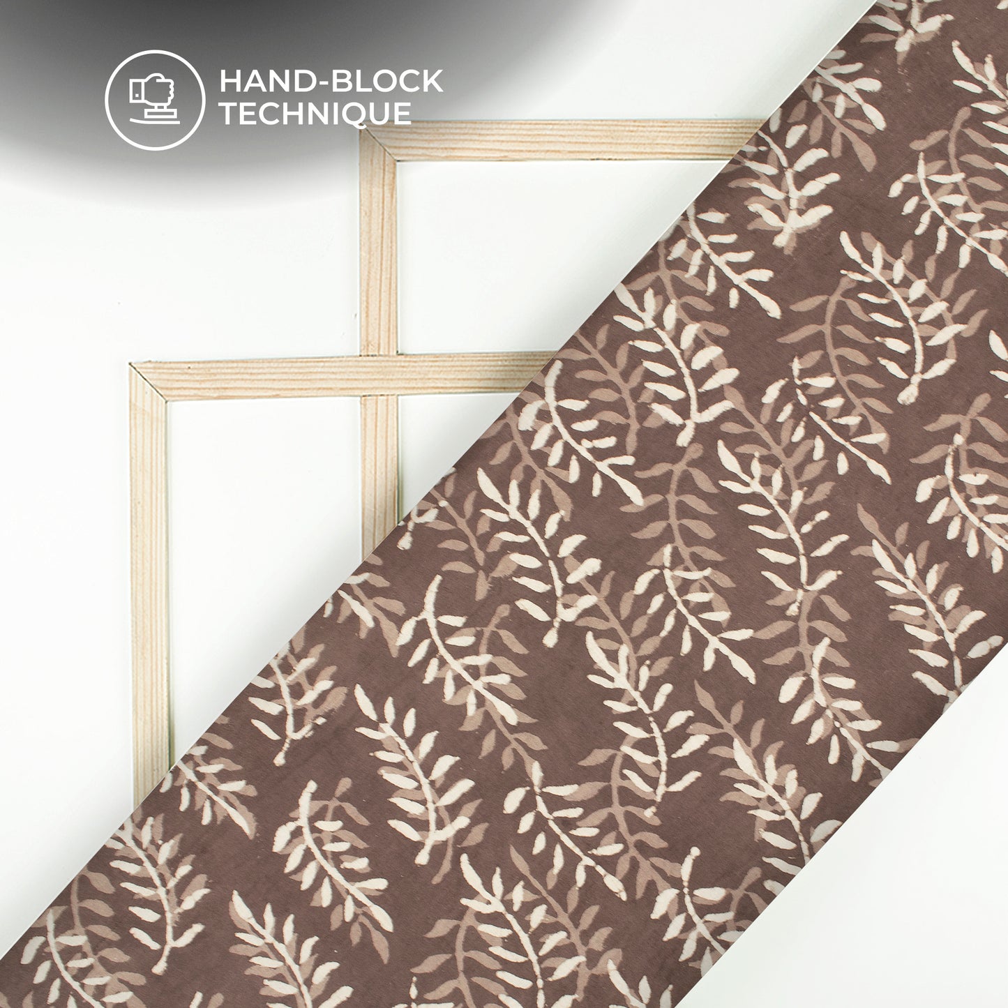 Brown Leaf Handblock Pure Cotton Fabric