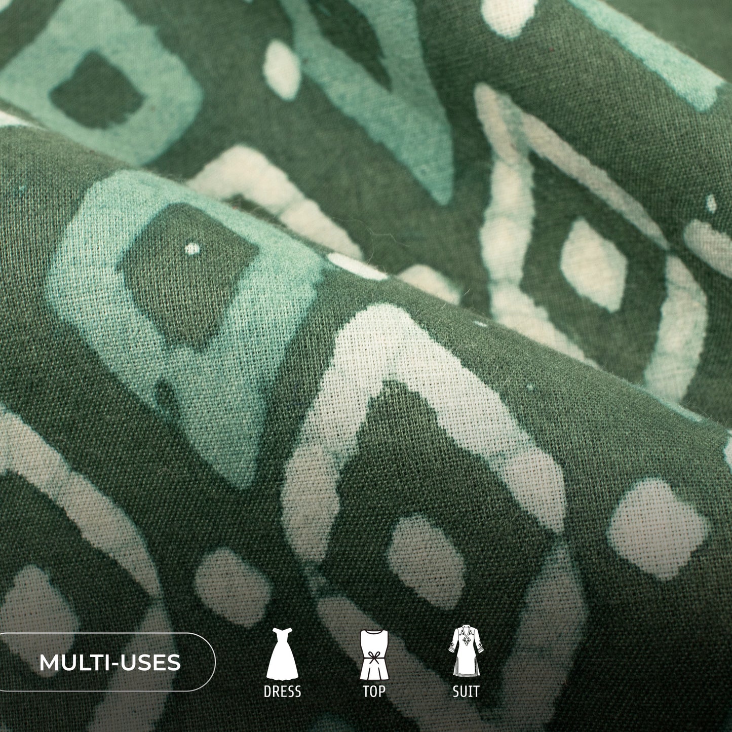 Green Abstract Handblock Pure Cotton Fabric