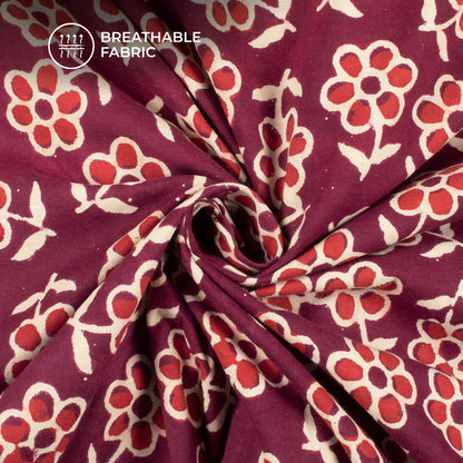 Red Floral Handblock Pure Cotton Fabric