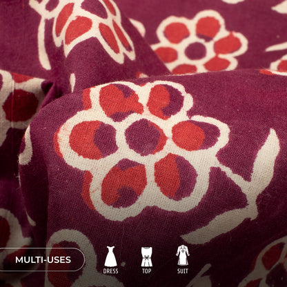 Red Floral Handblock Pure Cotton Fabric