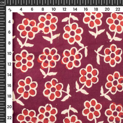 Red Floral Handblock Pure Cotton Fabric