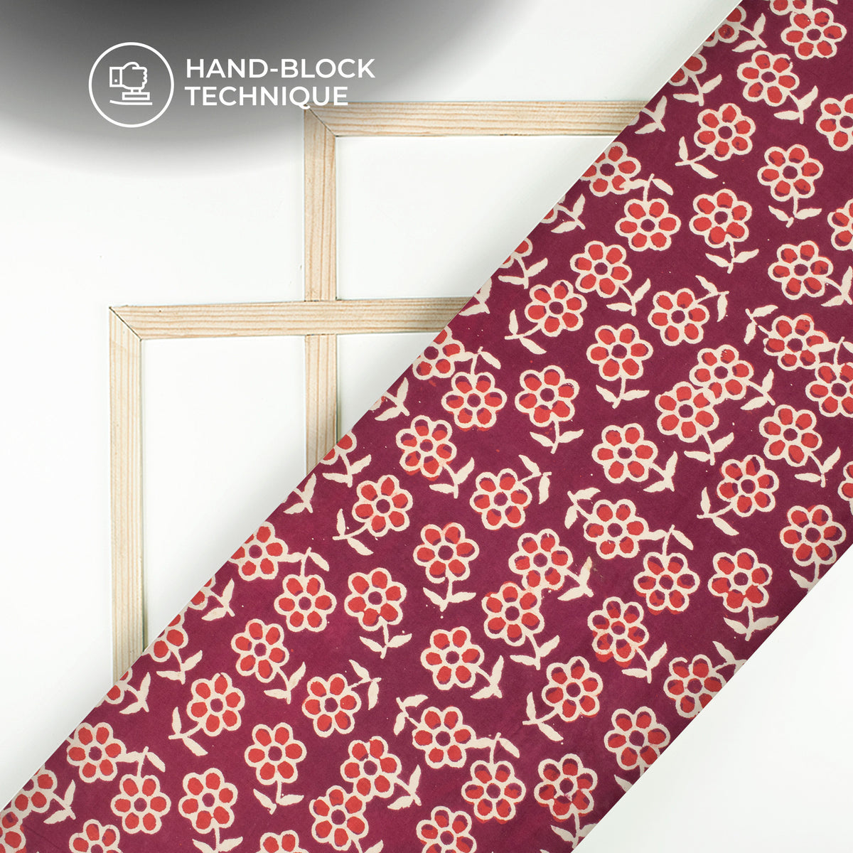 Red Floral Handblock Pure Cotton Fabric