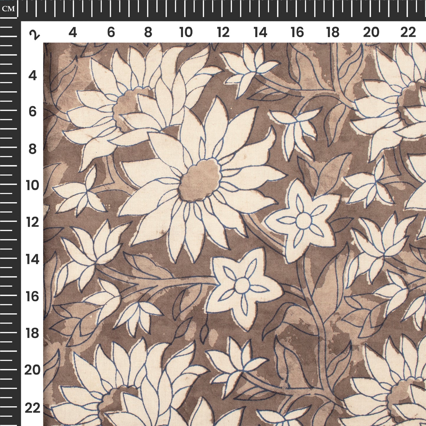 Gray Floral Handblock Pure Cotton Fabric