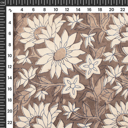 Gray Floral Handblock Pure Cotton Fabric