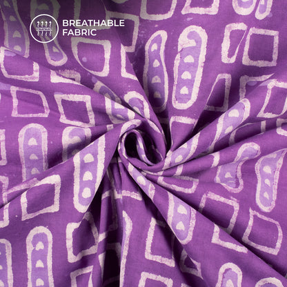 Lavender Purple Geometric Handblock Pure Cotton Fabric