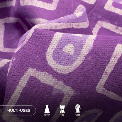 Lavender Purple Geometric Handblock Pure Cotton Fabric