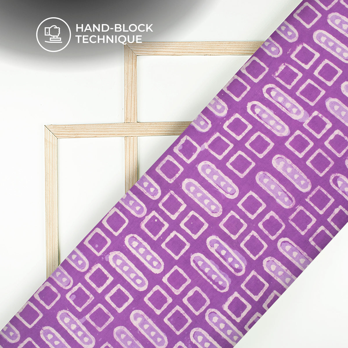 Lavender Purple Geometric Handblock Pure Cotton Fabric