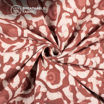 Salmon Pink Floral Handblock Pure Cotton Fabric