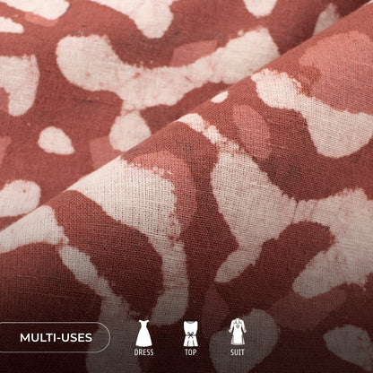 Salmon Pink Floral Handblock Pure Cotton Fabric