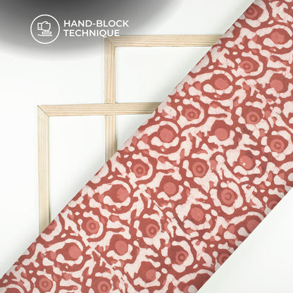 Salmon Pink Floral Handblock Pure Cotton Fabric