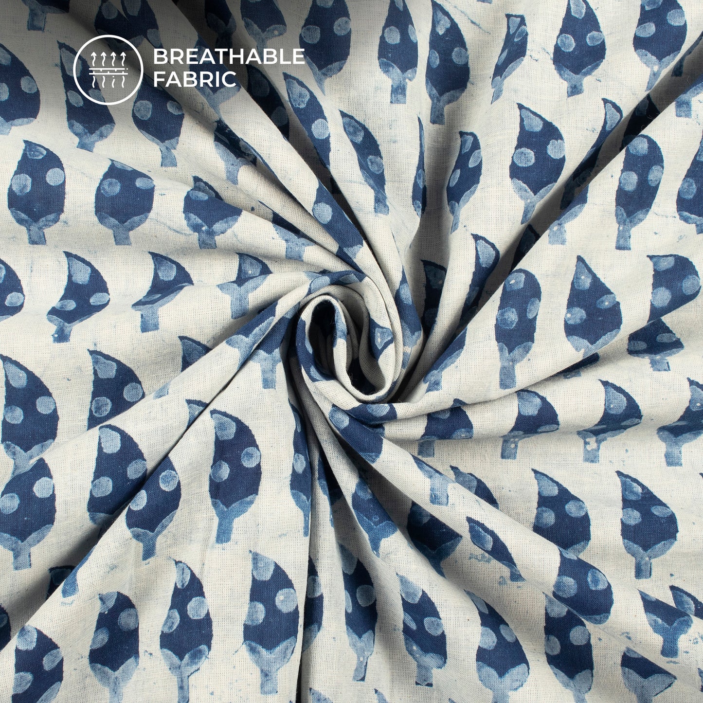 Blue Leaf Handblock Pure Cotton Fabric