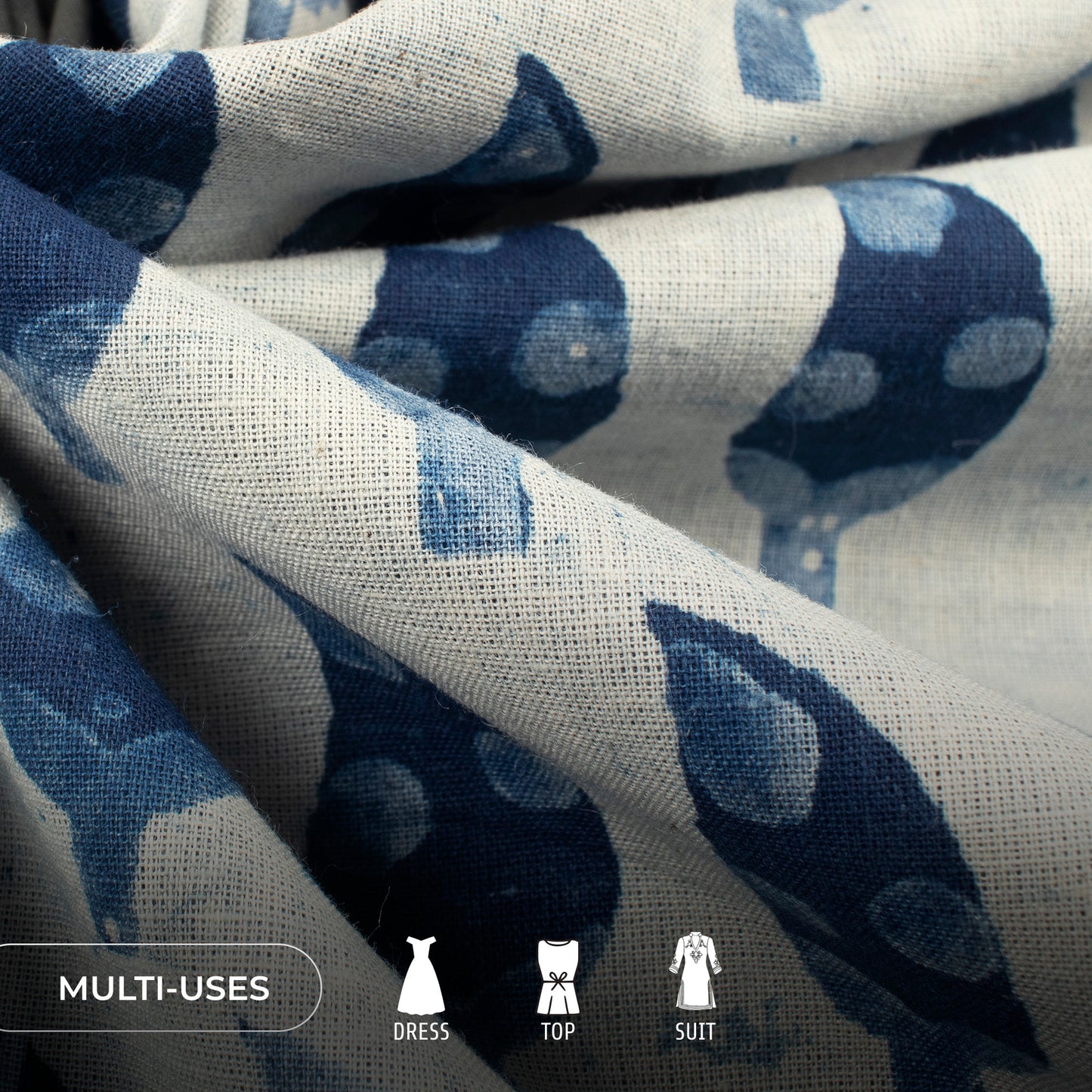 Blue Leaf Handblock Pure Cotton Fabric