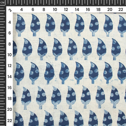 Blue Leaf Handblock Pure Cotton Fabric