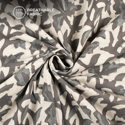 Cream Floral Handblock Pure Cotton Fabric