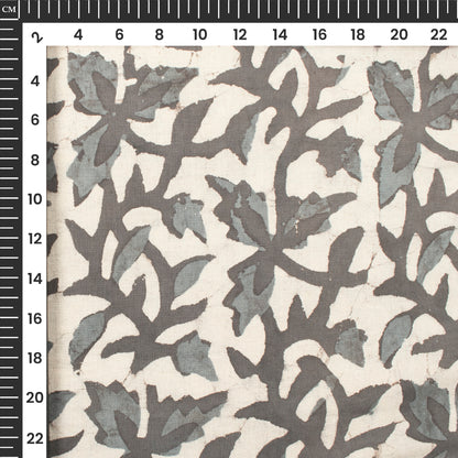 Cream Floral Handblock Pure Cotton Fabric