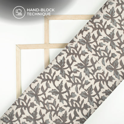 Cream Floral Handblock Pure Cotton Fabric