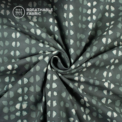 Gray Green Geometric Handblock Pure Cotton Fabric