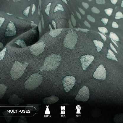 Gray Green Geometric Handblock Pure Cotton Fabric