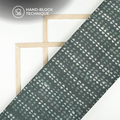 Gray Green Geometric Handblock Pure Cotton Fabric