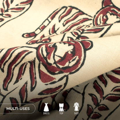 Tiger Pattern Bagru Handblock Pure Cotton Fabric
