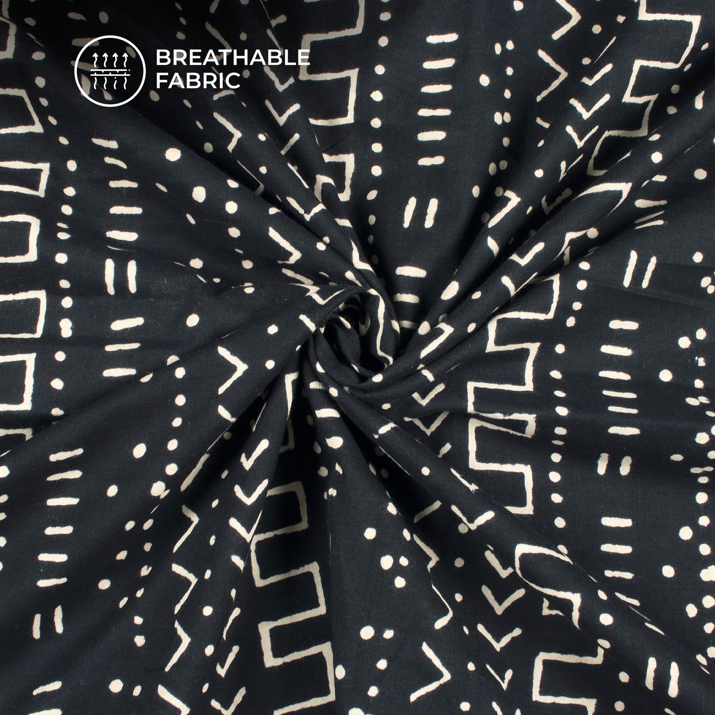 Ethnic Monochrome Handblock Pure Cotton Fabric