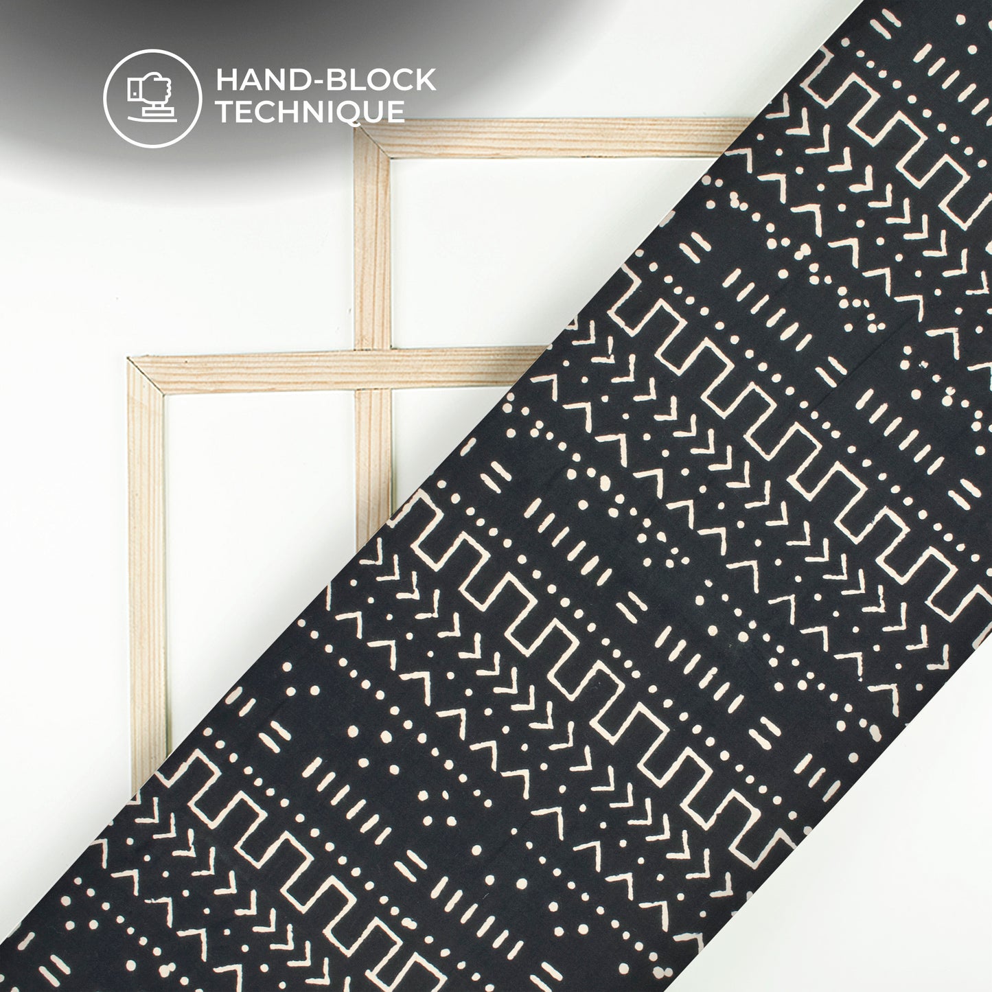 Ethnic Monochrome Handblock Pure Cotton Fabric