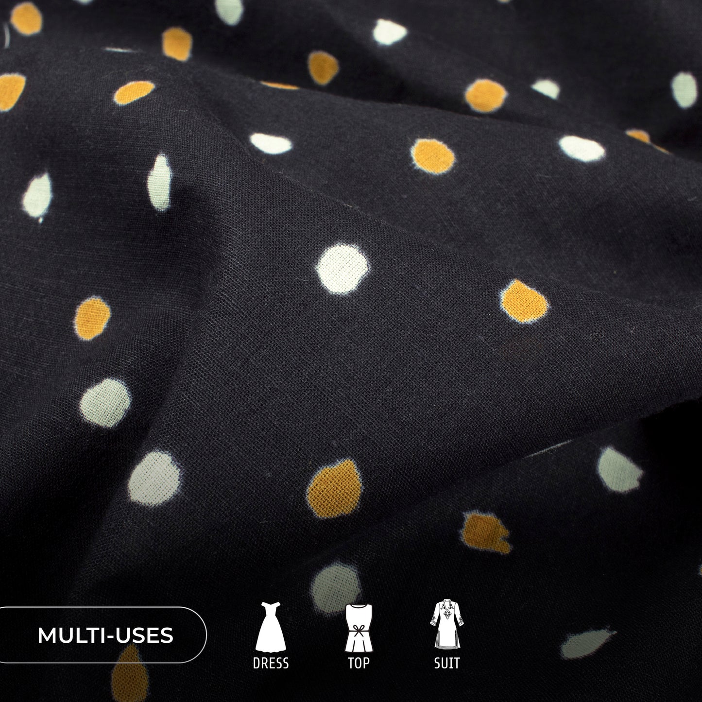 Polka Dots Monochrome Handblock Pure Cotton Fabric