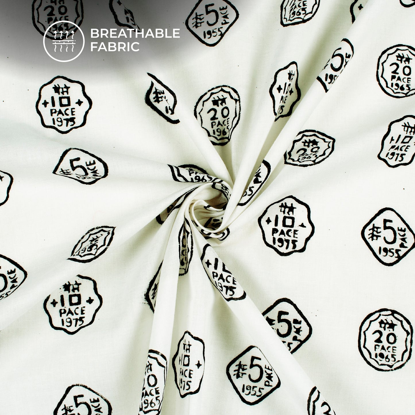 Quirky Monochrome Handblock Pure Cotton Fabric