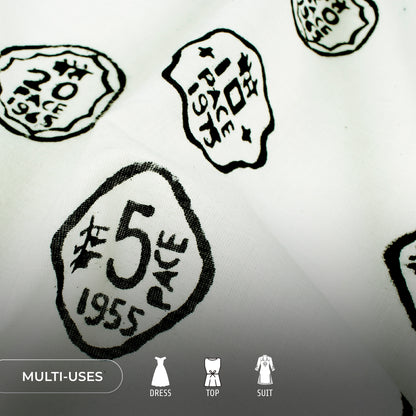Quirky Monochrome Handblock Pure Cotton Fabric
