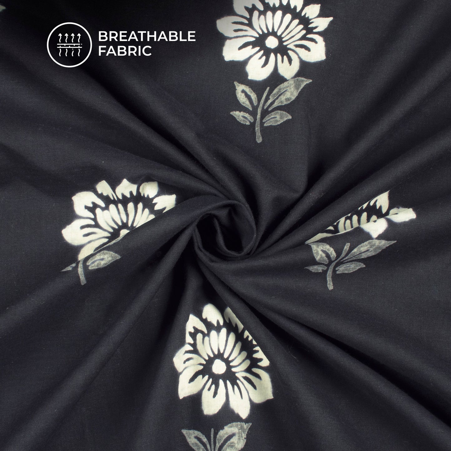 Floral Monochrome Handblock Pure Cotton Fabric